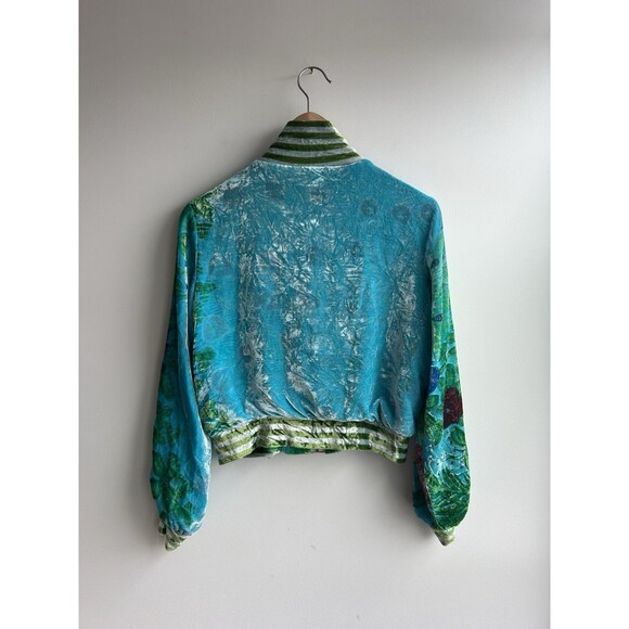 Custo Barcelona Silk Multi Color Zip Up Jacket Peacock Crushed Velvet Size 40 - Picture 8 of 11